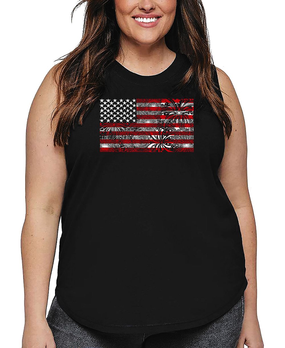 La Pop Art майка Plus Size Fireworks American Flag Word Art