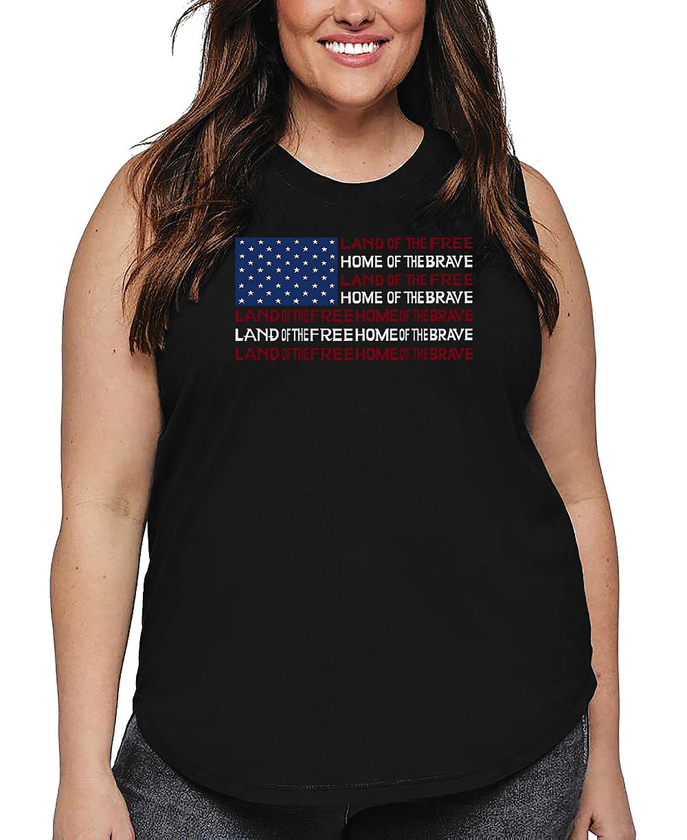 Майка LA Pop Art Plus Size Land of the Free American Flag Word Art