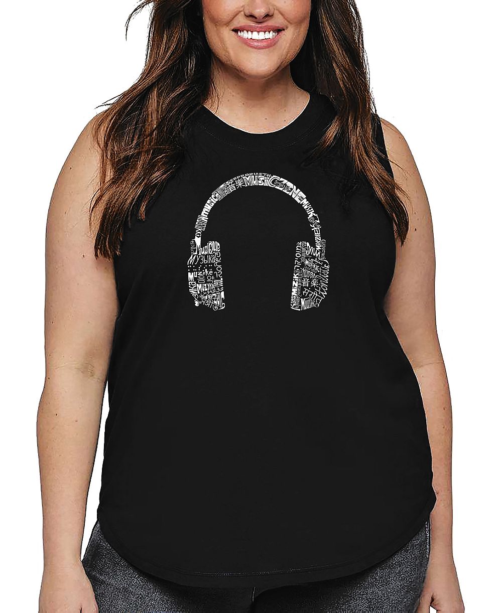 Танк-топ LA Pop Art Plus Size Headphones Languages Word Art