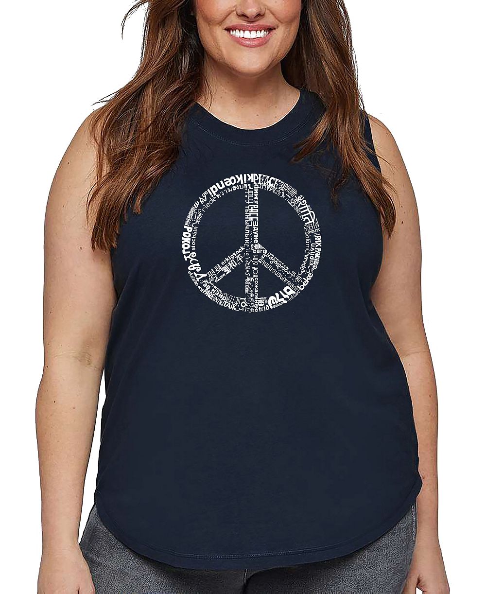 Майка LA Pop Art Plus Size Peace in 77 Languages Word Art Tank Top