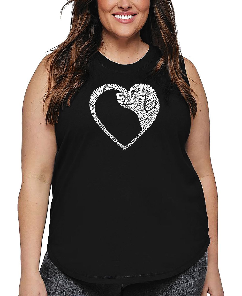 Майка La Pop Heart Plus Size с принтом Dog Heart Word Art
