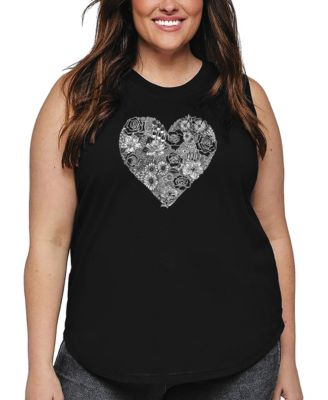 La Pop Art Plus Size Heart Flowers Word Art Tank Top