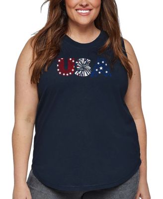 La Pop Art Plus Size USA Fireworks Word Art Tank Top