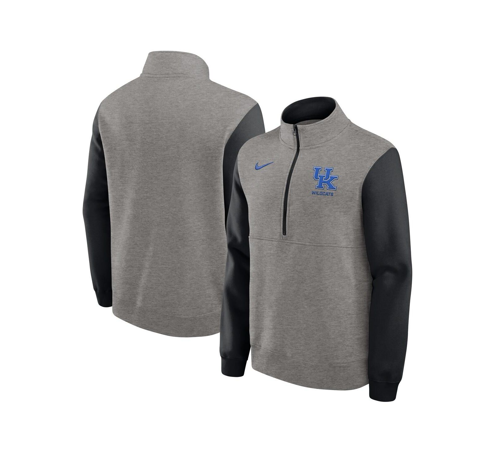 Мужская толстовка Nike Heather Gray/Black Kentucky Wildcats Club Fleece Half-Zip Pullover