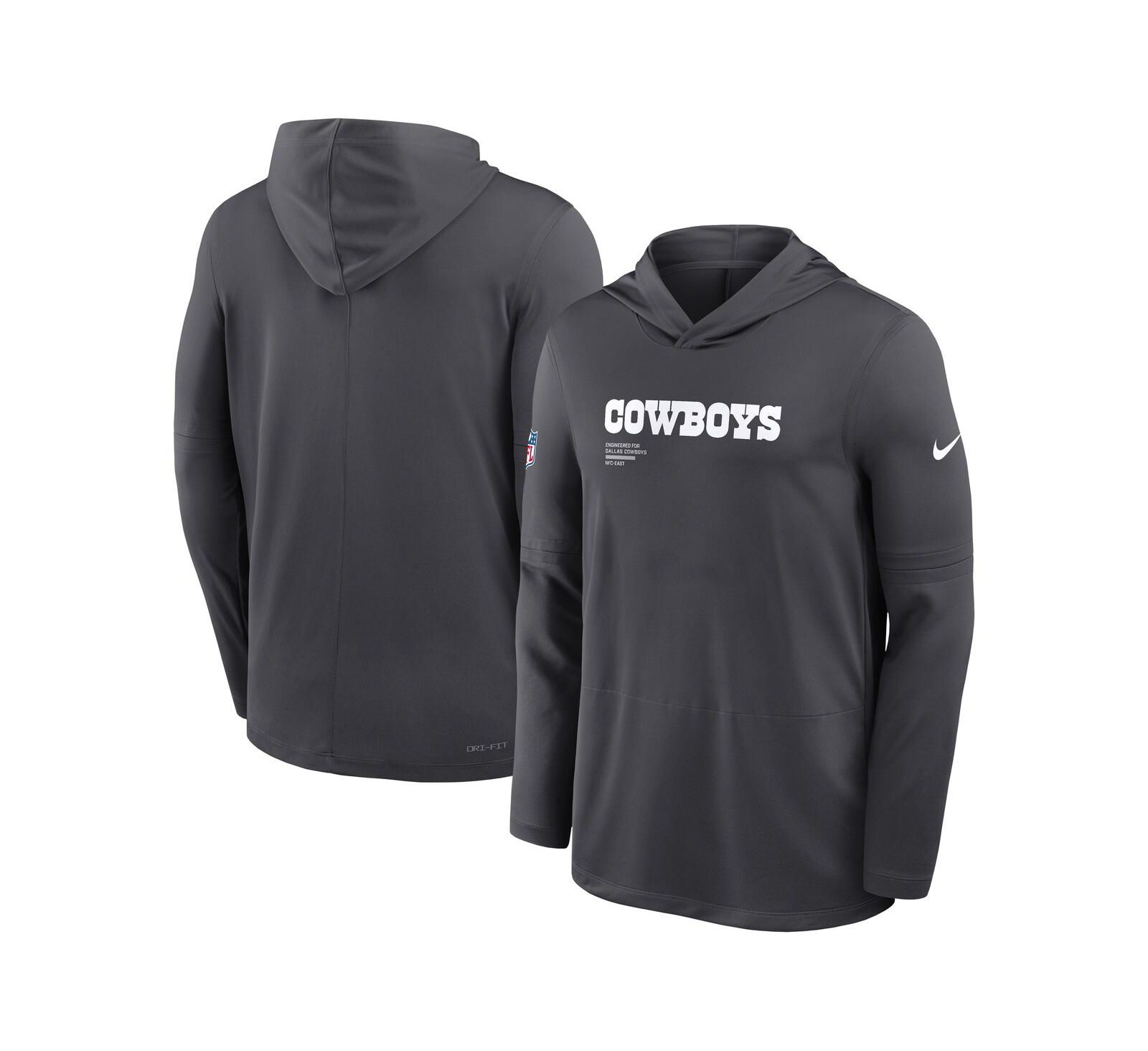 Nike Men's Anthracite Dallas Cowboys Sideline Pure Performance Long Sleeve Hoodie T-Shirt