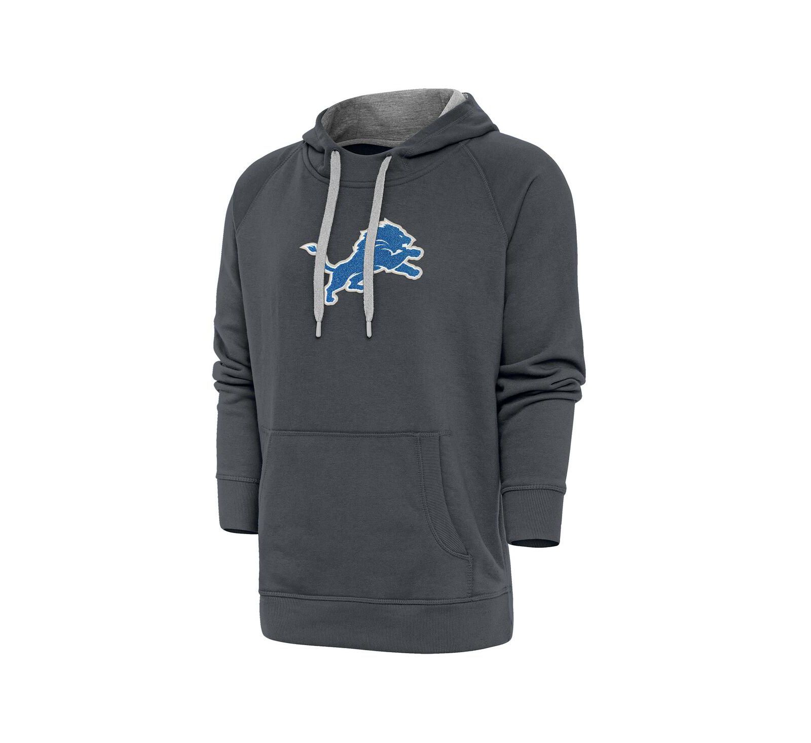 Antigua Men's Charcoal Detroit Lions Victory Chenille Pullover Hoodie