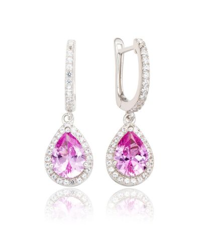 Suzy Levian Серьги-подвески Sterling Sapphire Pear Shape Halo