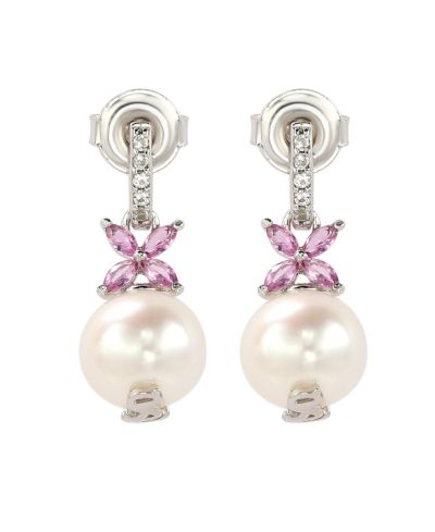 Suzy Levian Sterling Pearl & Sapphire Floral Earrings