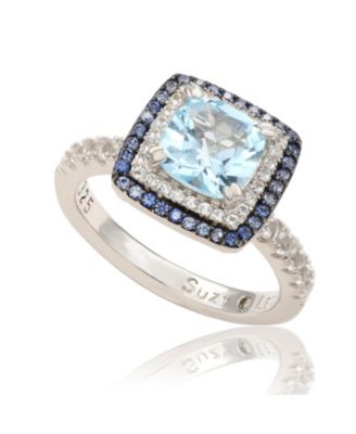 Кольцо Suzy Levian Sterling Cushion Cut Topaz and Sapphire Double Halo
