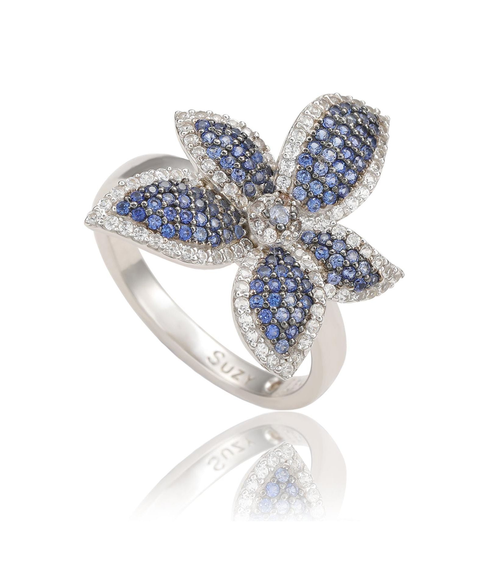 Кольцо Suzy Levian Sterling Sapphire & Sapphire Flower