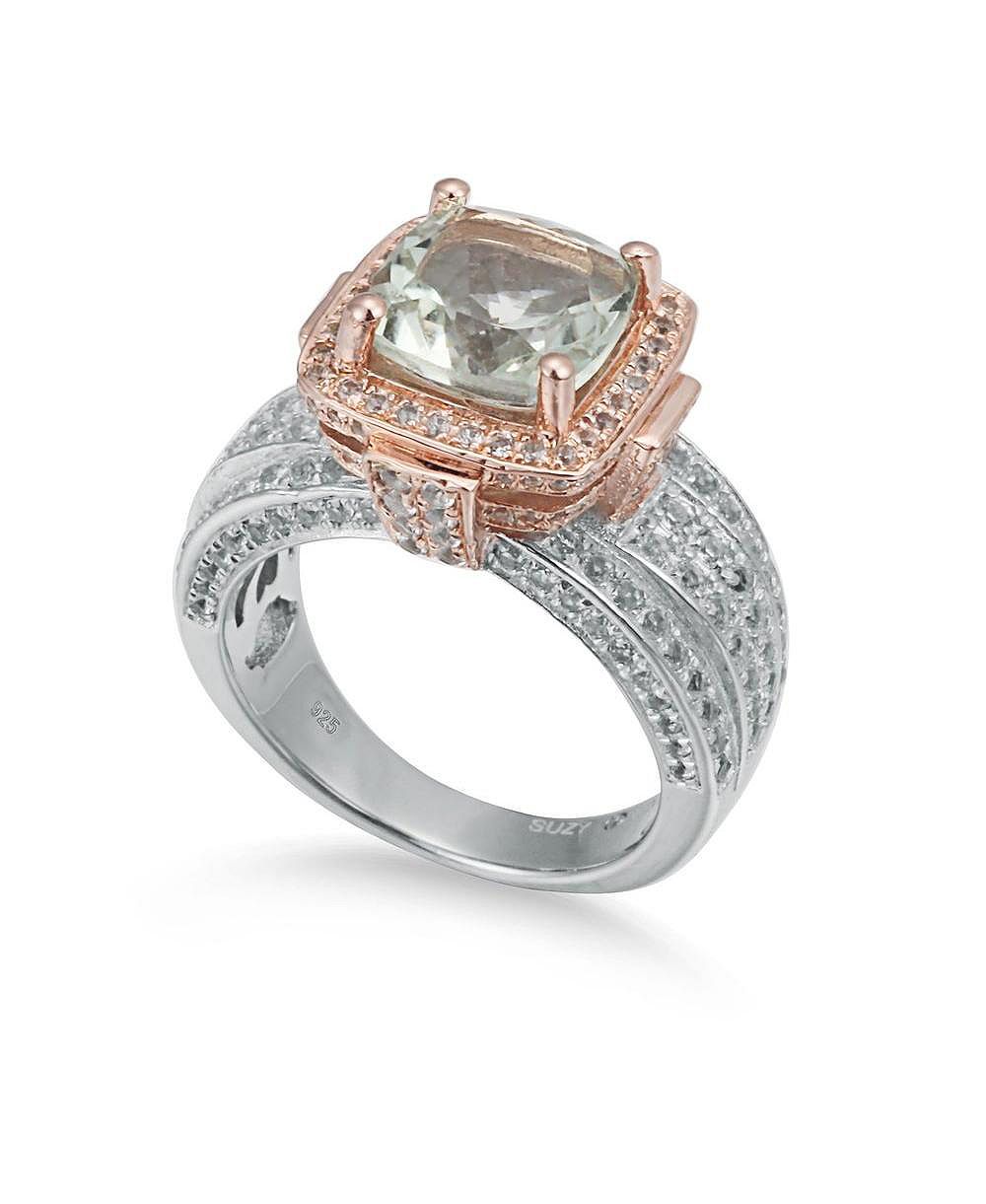 Suzy Levian двухцветное кольцо Milano с топазом и огранкой Cushion Cut из стерлингового серебра