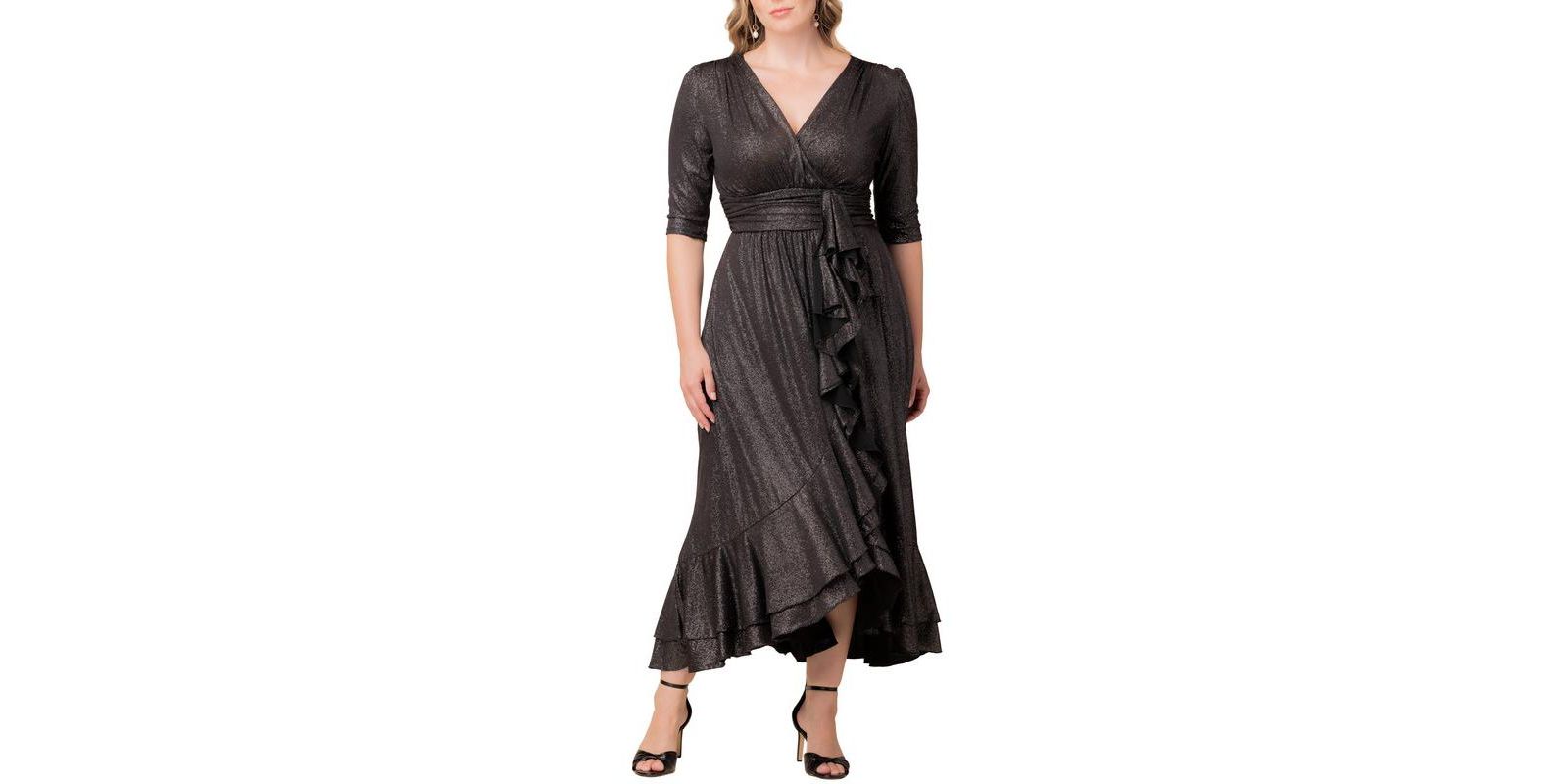 Kiyonna Plus Size Glimmer Ruffle Evening Gown