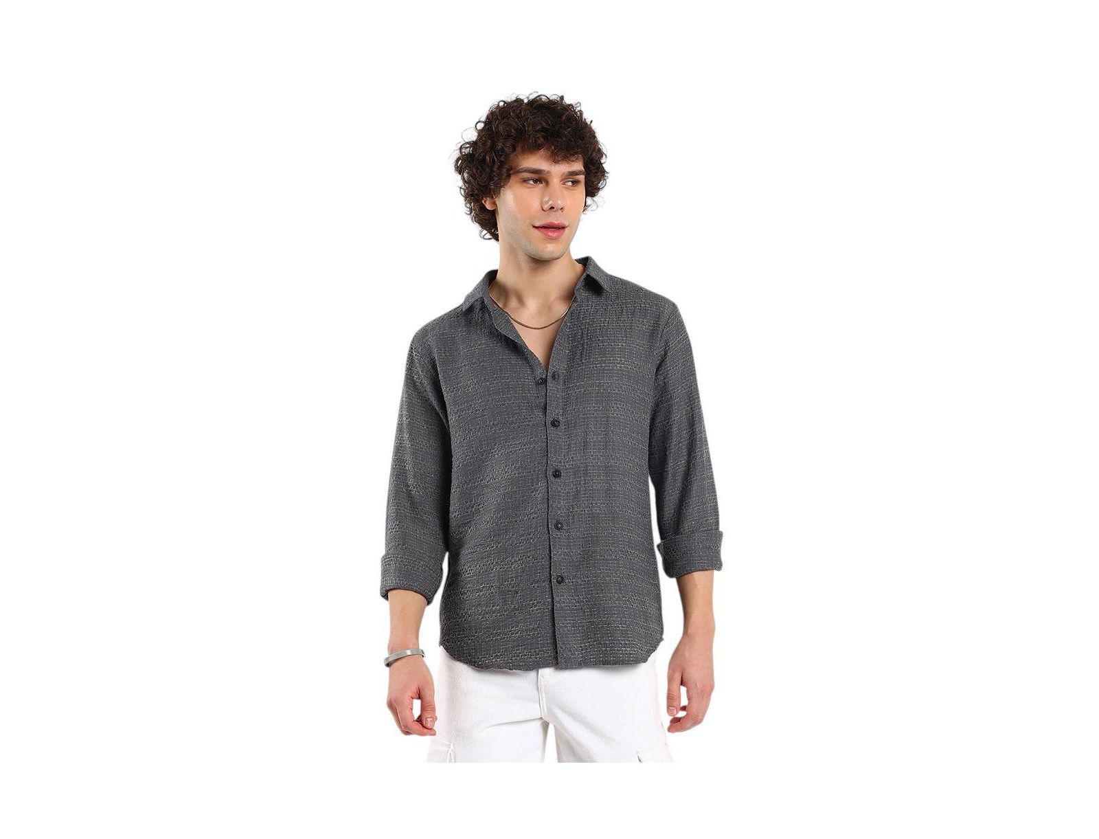 Campus Sutra Men's Solid Textured Knit Shirt