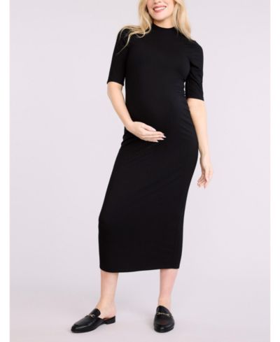 Женское платье Motherhood Maternity Mock Neck 3/4 Sleeve Ribbed Maxi Dress