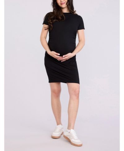Motherhood Maternity Женское мини-платье облегающее с коротким рукавом и драпировкой сбоку
