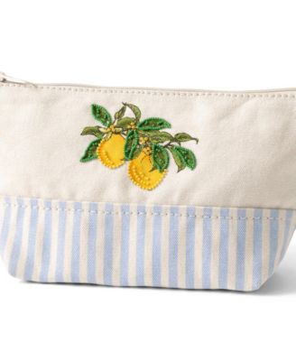 Lands' End Embroidered Zipper Canvas Pouch