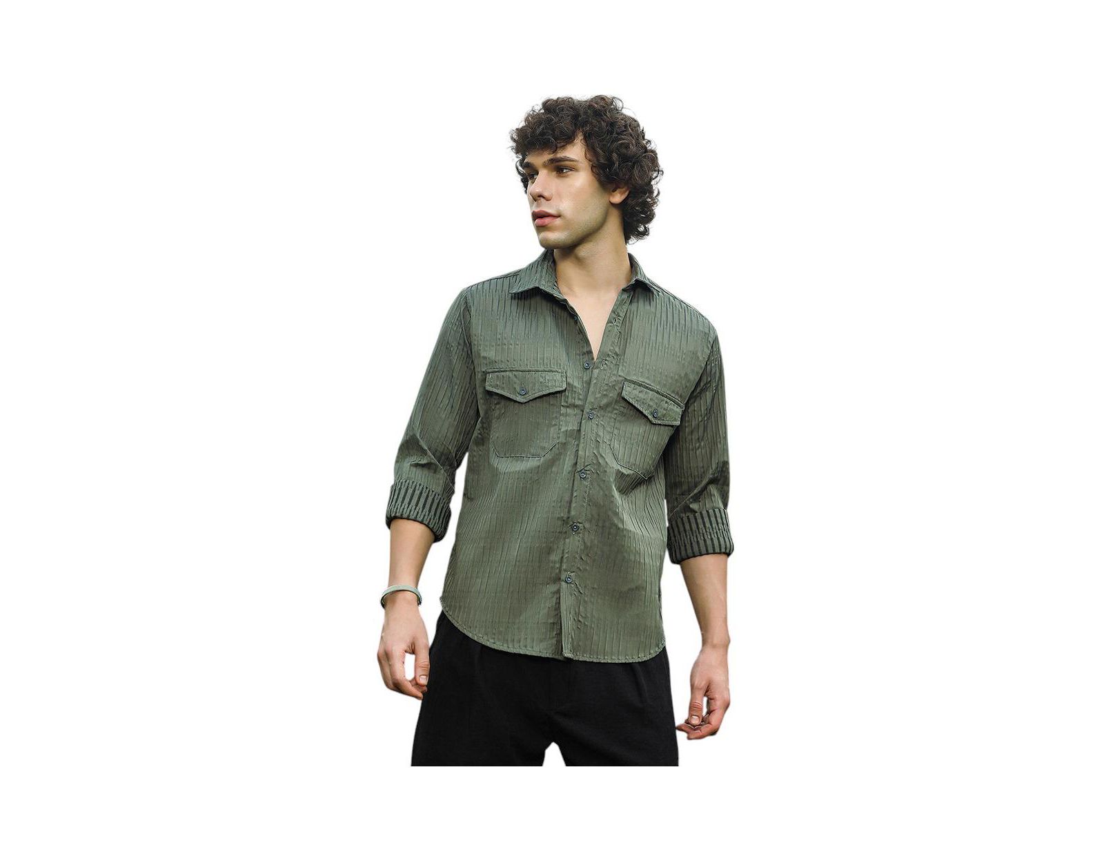Campus Sutra Men's Crimp-Tactile Utility Shirt