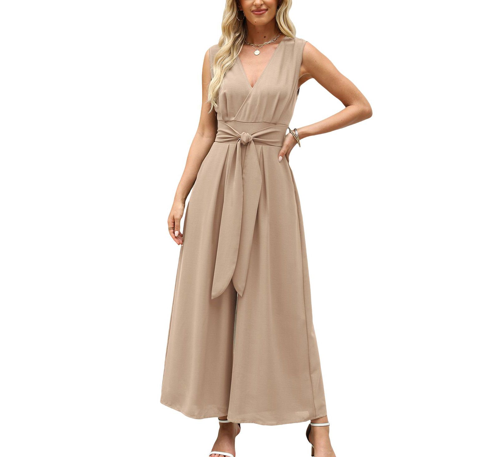 Cupshe Women's Sleeveless Tie Front Jumpsuit