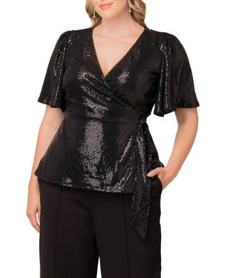 Kiyonna Plus Size Shimmering Sequin Wrap Top