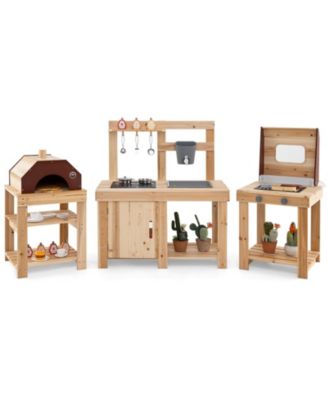 Mecale 3-Piece Outdoor Kitchen Set Mud Kitchen with Separate BBQ Grill and Pizza Oven