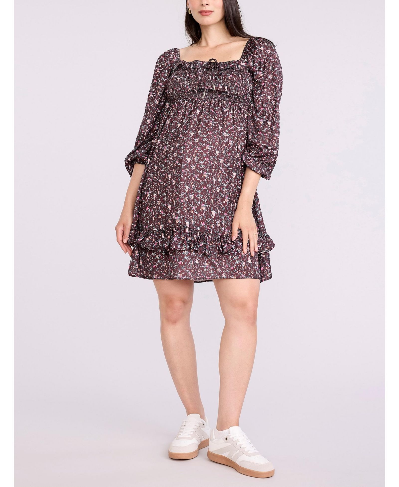 Женское мини-платье Motherhood Maternity Smocked Babydoll с длинным рукавом