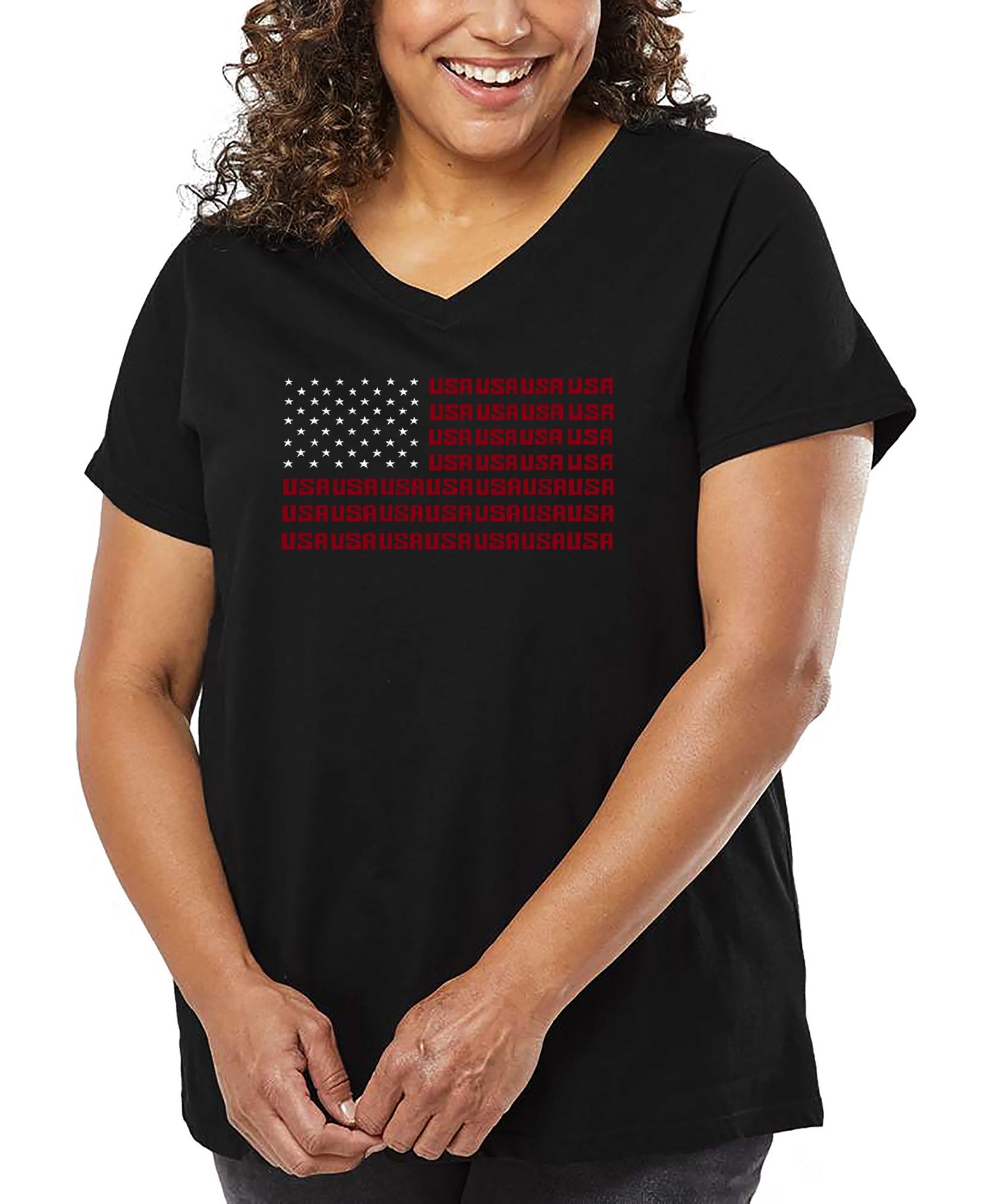 LA Pop Art Plus Size футболка с V-образным вырезом USA Flag Word Art