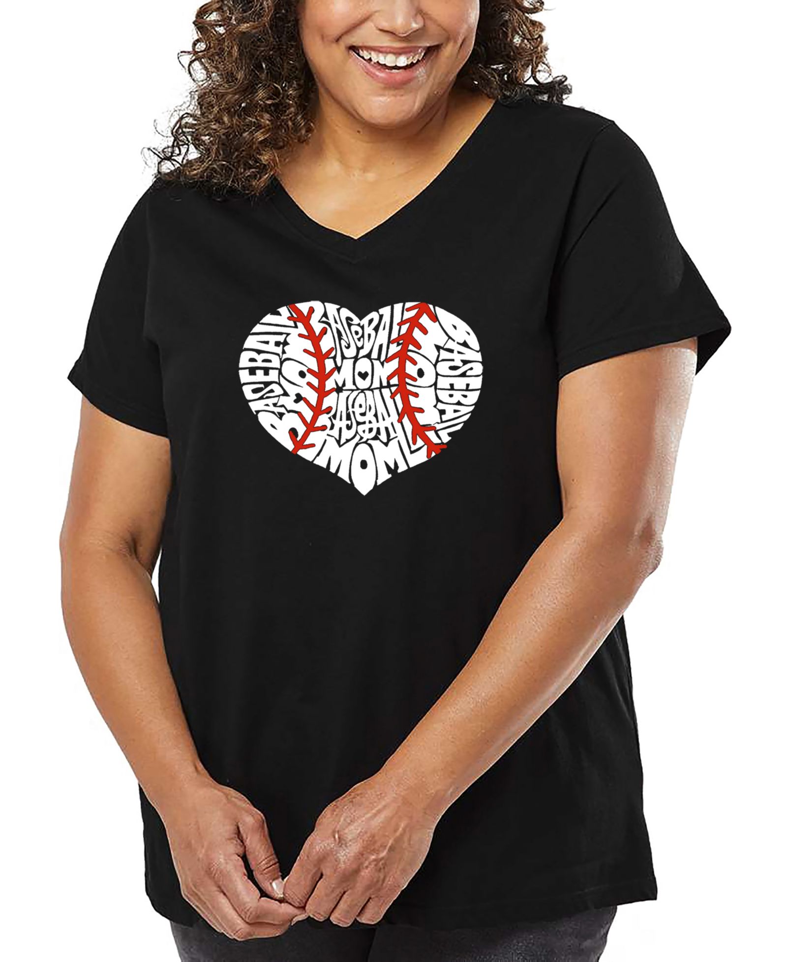 LA Pop Art футболка V-neck Plus Size Baseball Mom Word Art