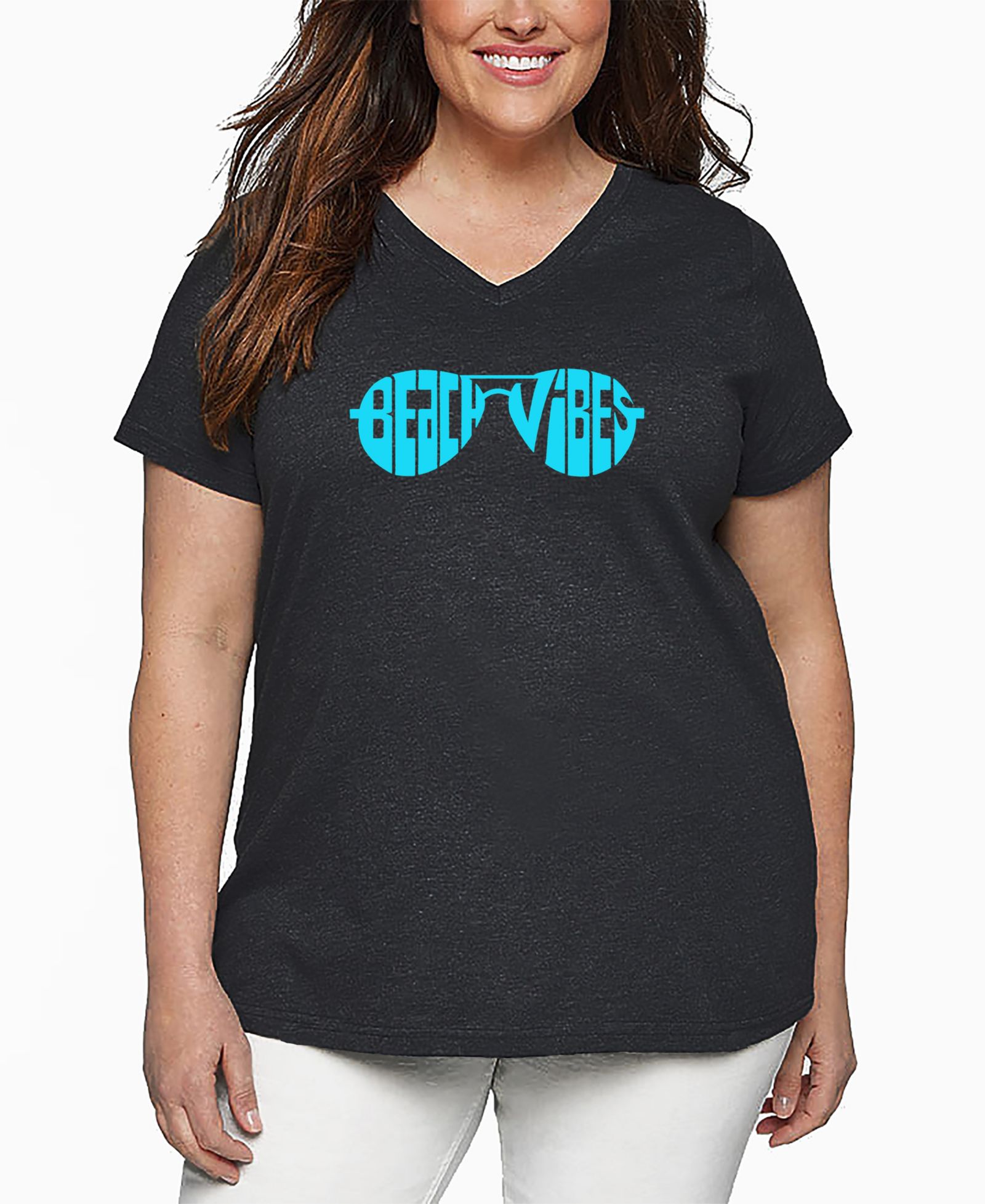 LA Pop Art футболка V-neck Plus Size Beach Vibes Word Art