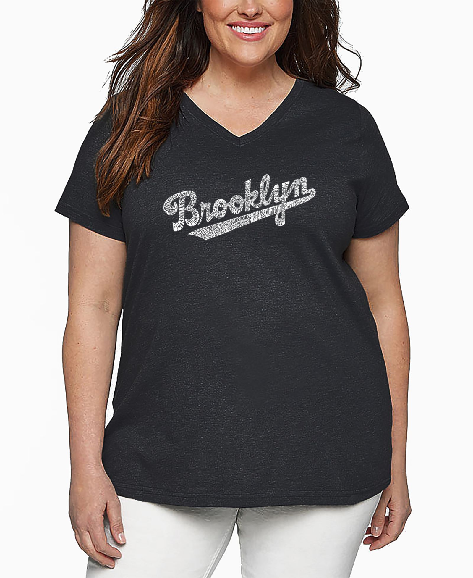 Футболка LA Pop Art Plus Size Brooklyn Neighborhoods Word Art V-Neck
