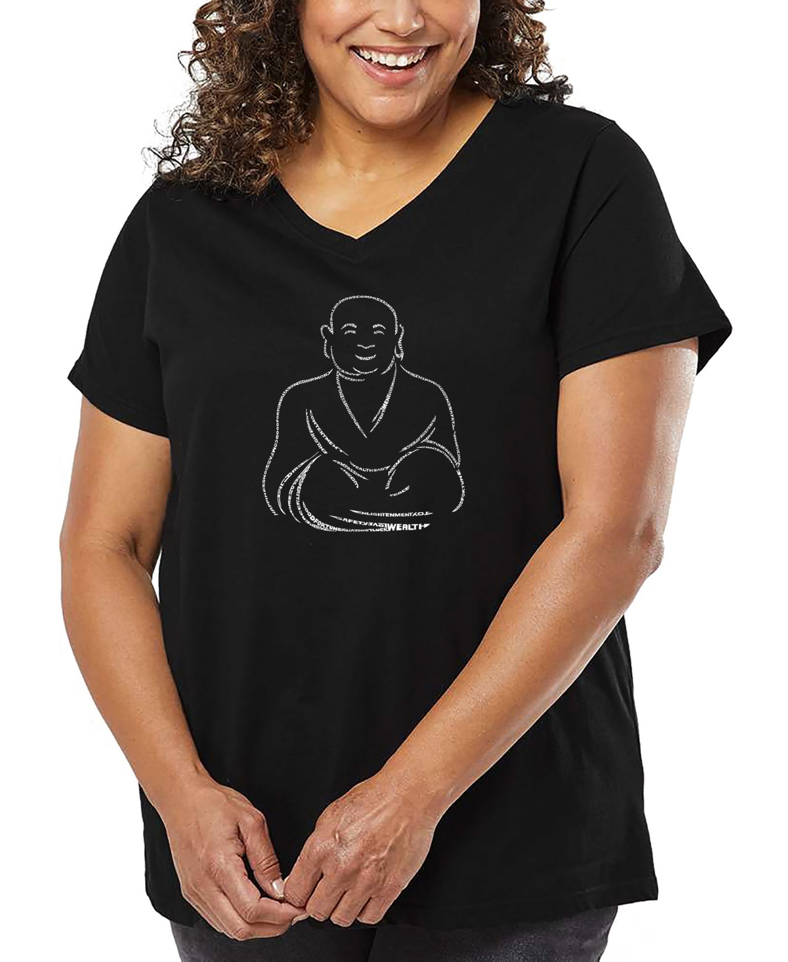 Женская футболка LA Pop Art Plus Size POSITIVE WISHES Word Art V-Neck