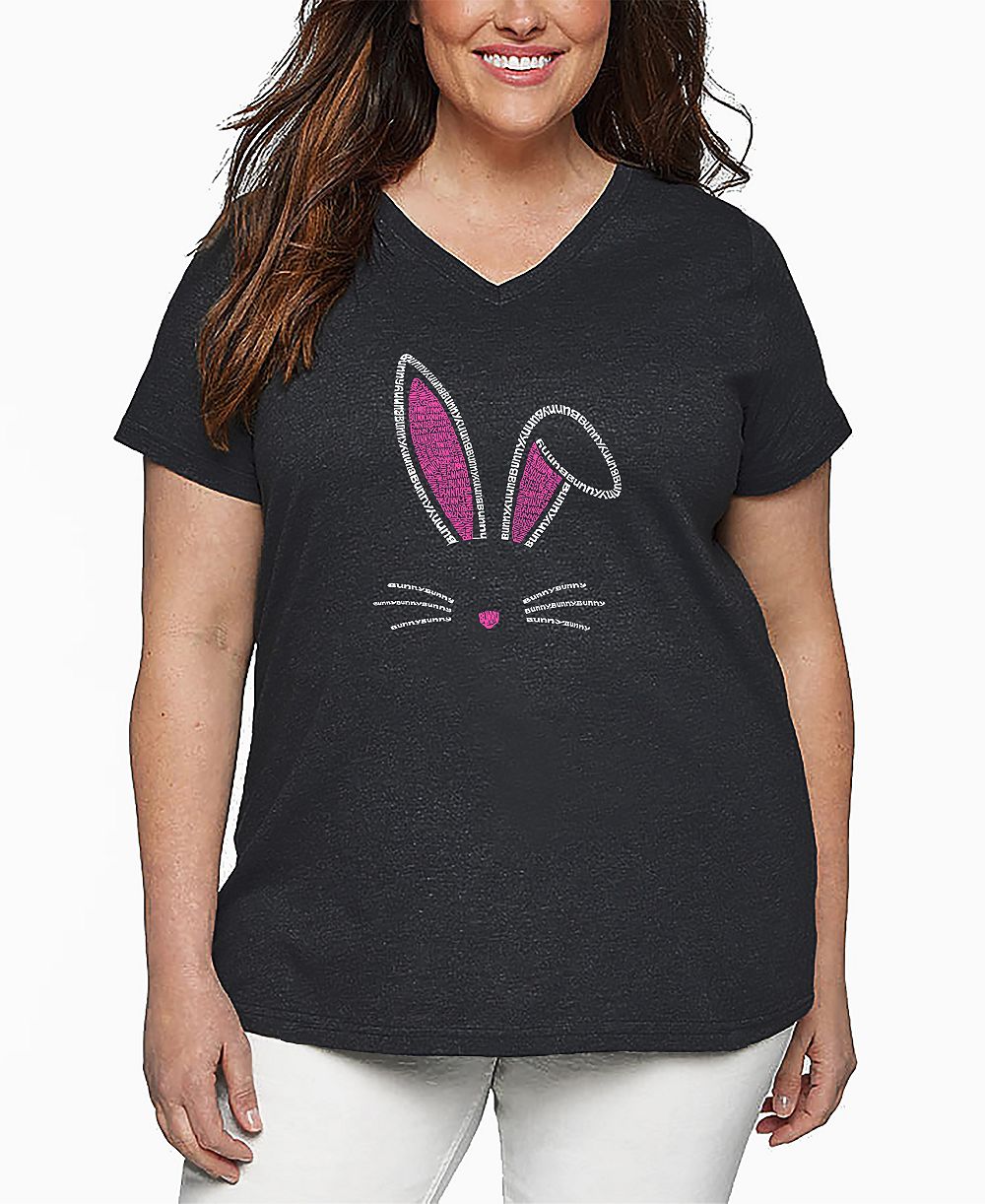 Футболка LA Pop Art Plus Size Bunny Ears Word Art V-Neck