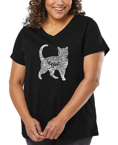 Женская V-образная футболка LA Pop Art Plus Size Cat Word Art