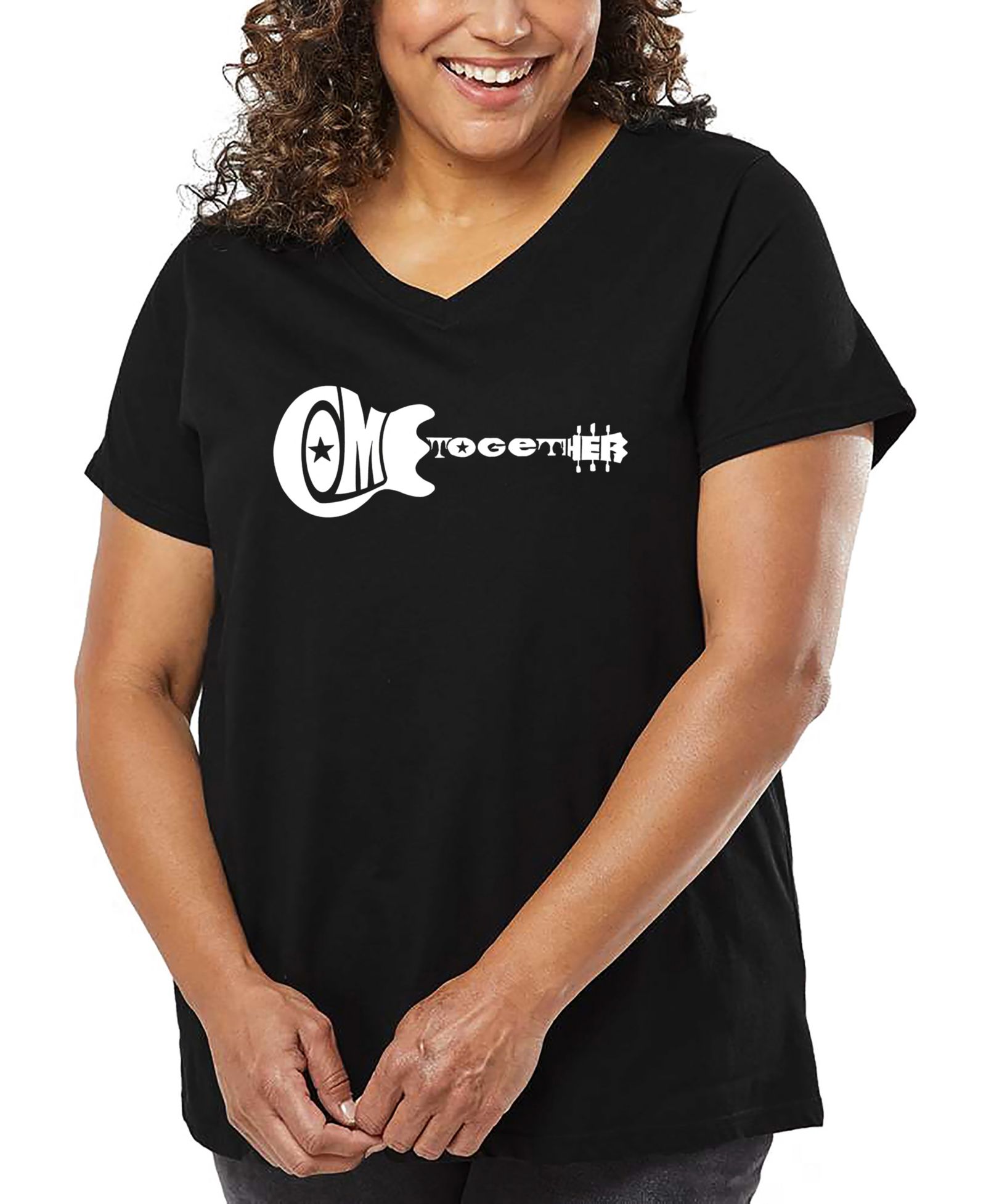 LA Pop Art футболка V-neck Plus Size COME TOGETHER Word Art