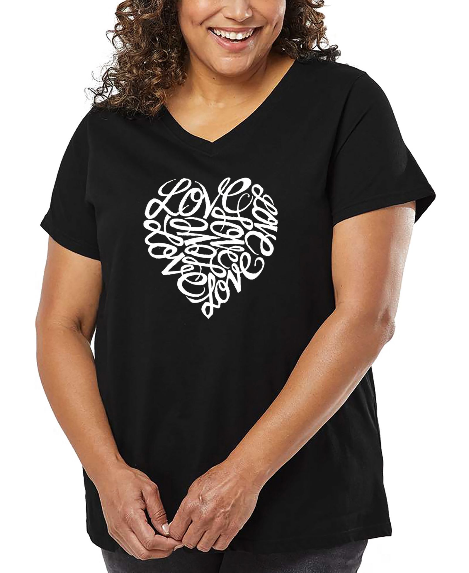 LA Pop Art Женский T-shirt Plus Size LOVE Word Art V-Neck