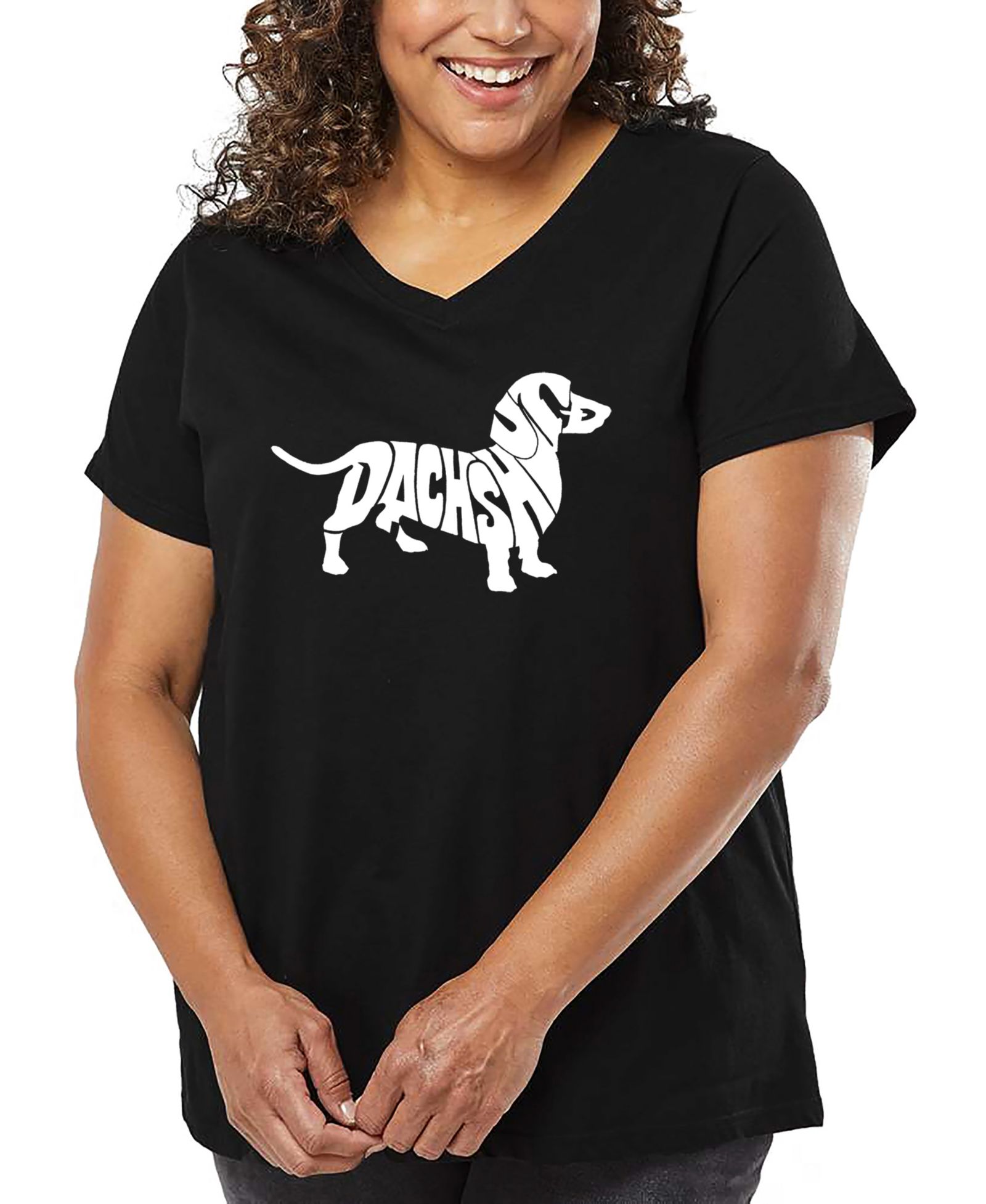 Футболка LA Pop Art Plus Size с принтом Dachshund V-neck