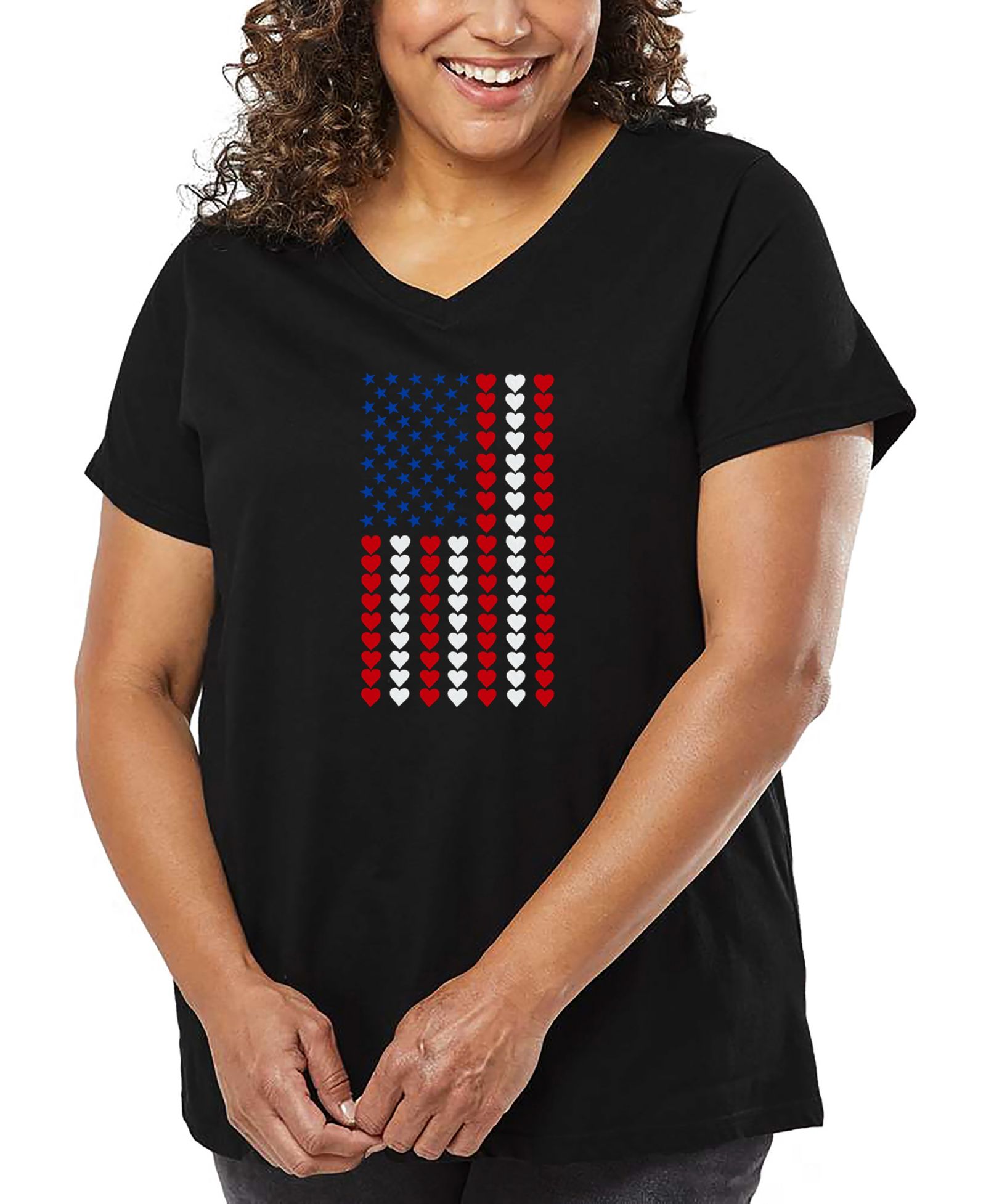 LA Pop Art футболка Plus Size с принтом Heart Flag Word Art V-Neck