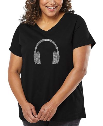 LA Pop Art Plus Size 63 DIFFERENT GENRES OF MUSIC Word Art V-Neck T-Shirt