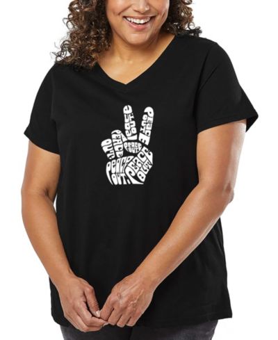 LA Pop Art Plus Size Peace Out Word Art V-Neck T-Shirt