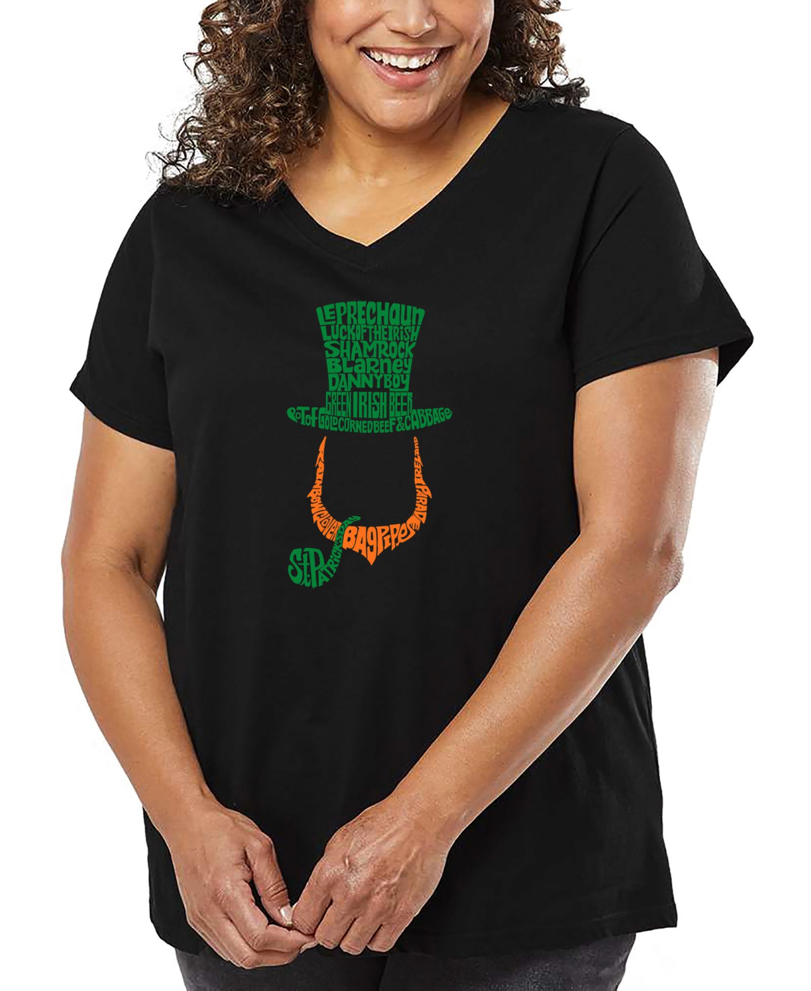 Футболка LA Pop Art Plus Size Leprechaun Word Art V-Neck