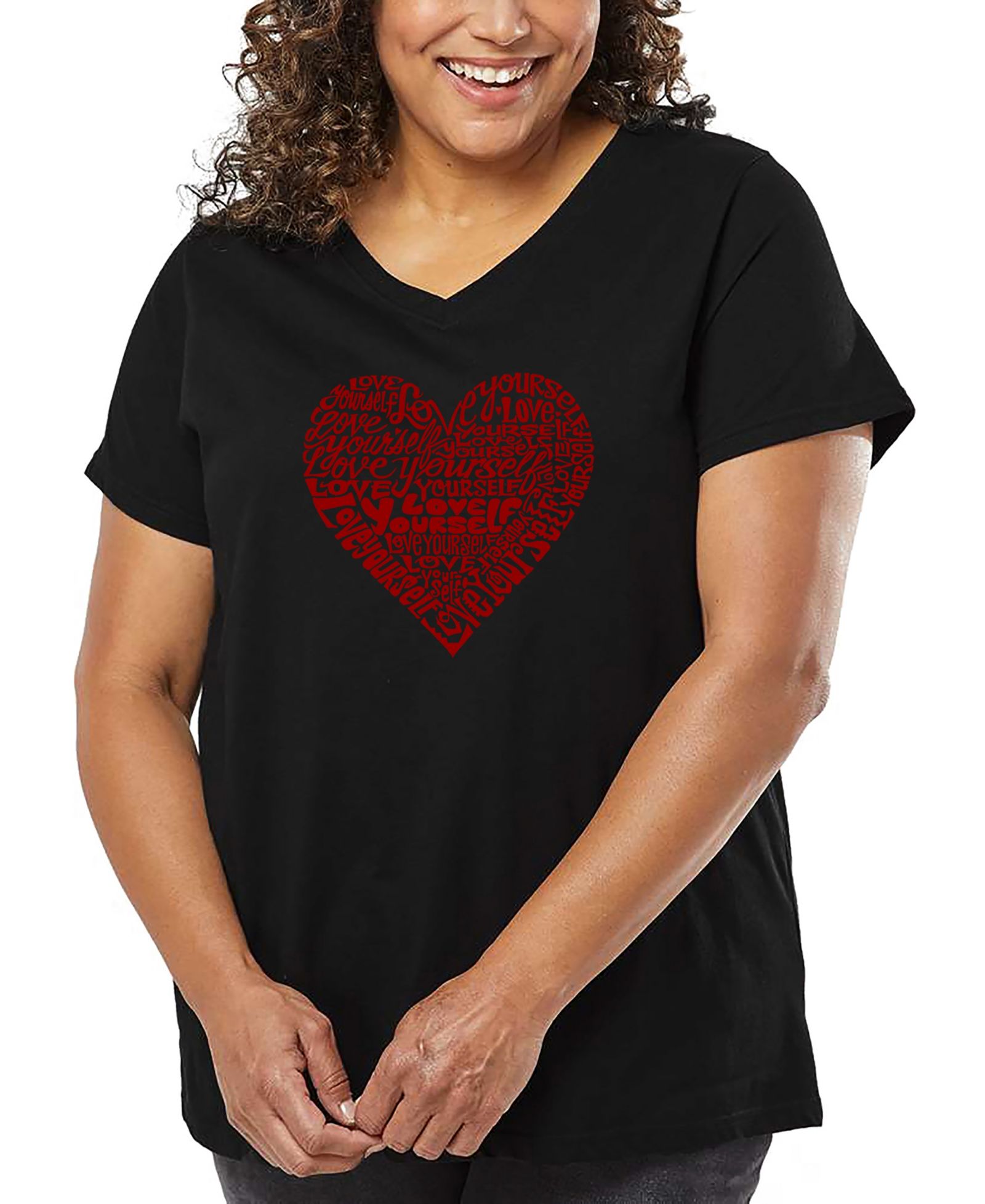 Футболка LA Pop Art Plus Size Love Yourself Word Art V-Neck