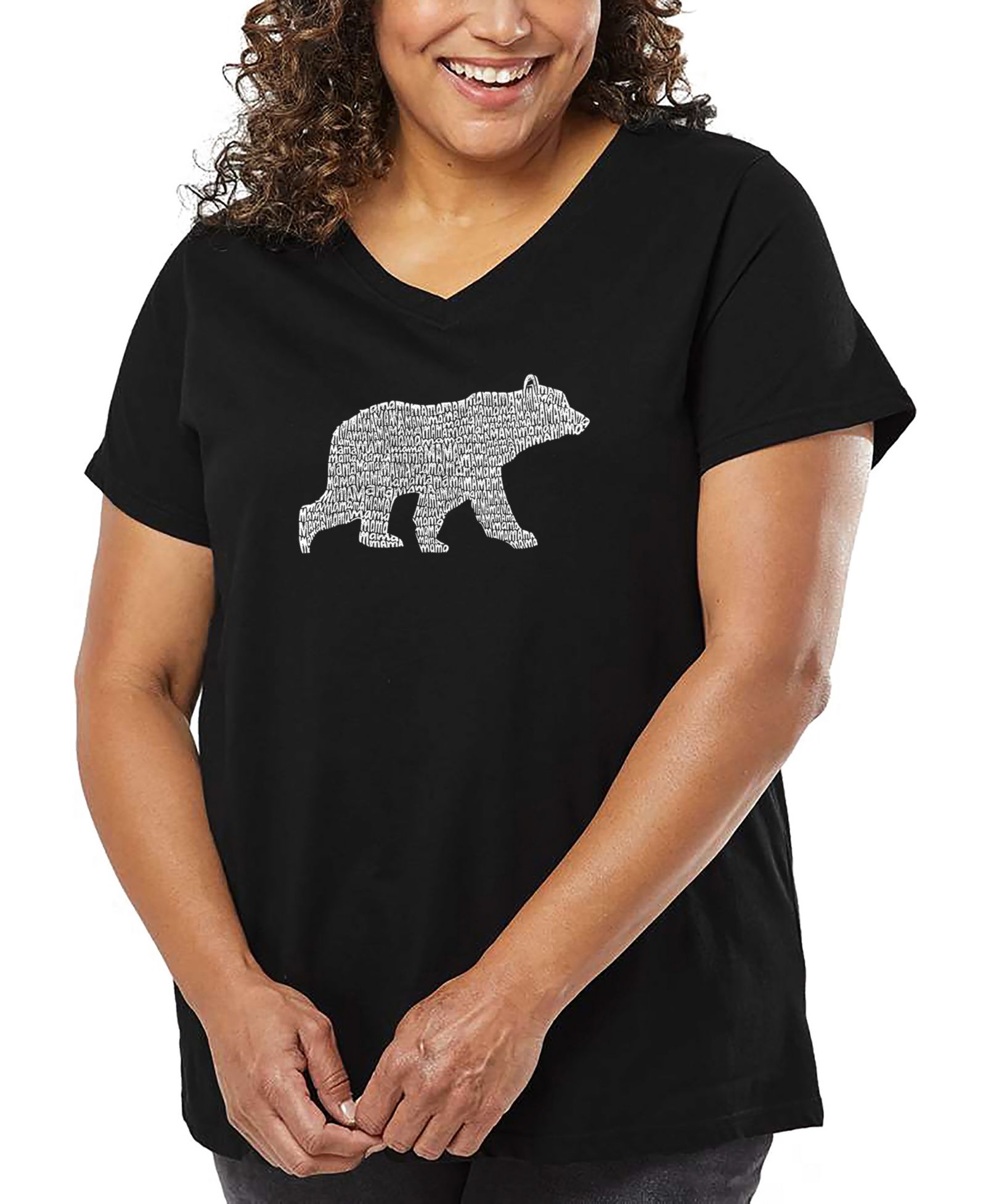 LA Pop Art футболка Plus Size Mama Bear с принтом V-Neck