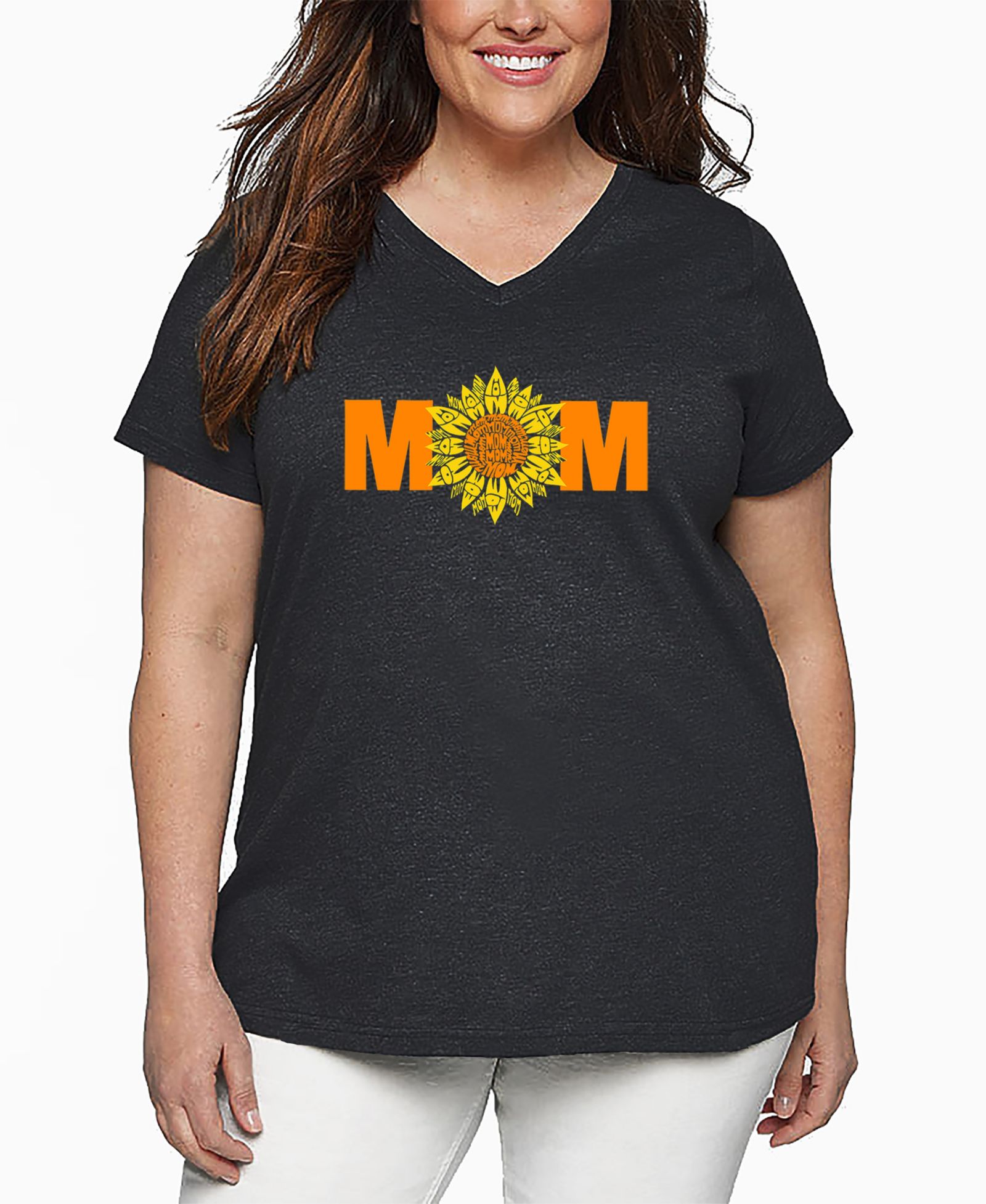 LA Pop Art футболка с V-образным вырезом Plus Size Mom Sunflower Word Art