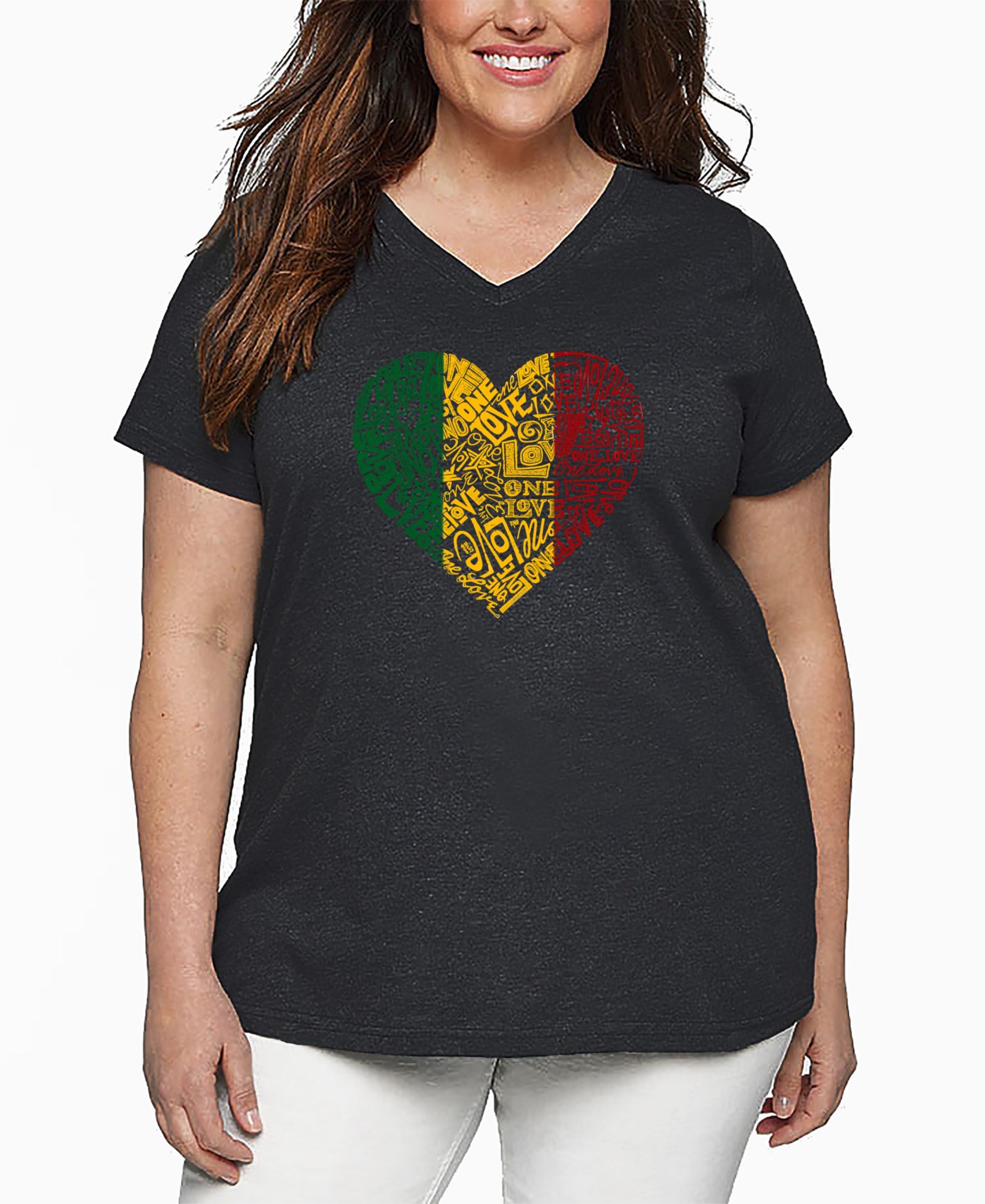 Футболка LA Pop Art Plus Size One Love Heart Word Art V-Neck