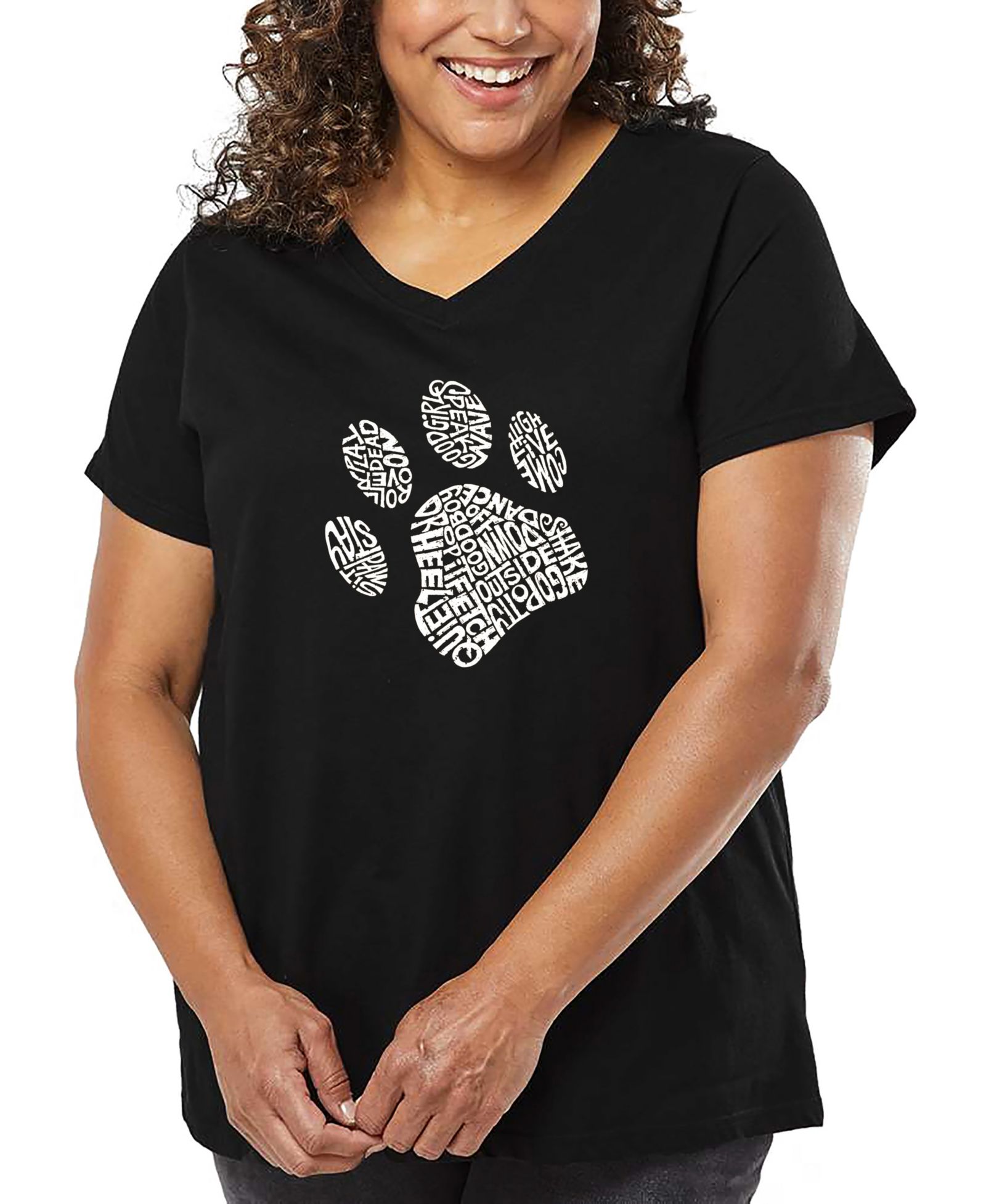 LA Pop Art футболка V-neck Plus Size Dog Paw Word Art