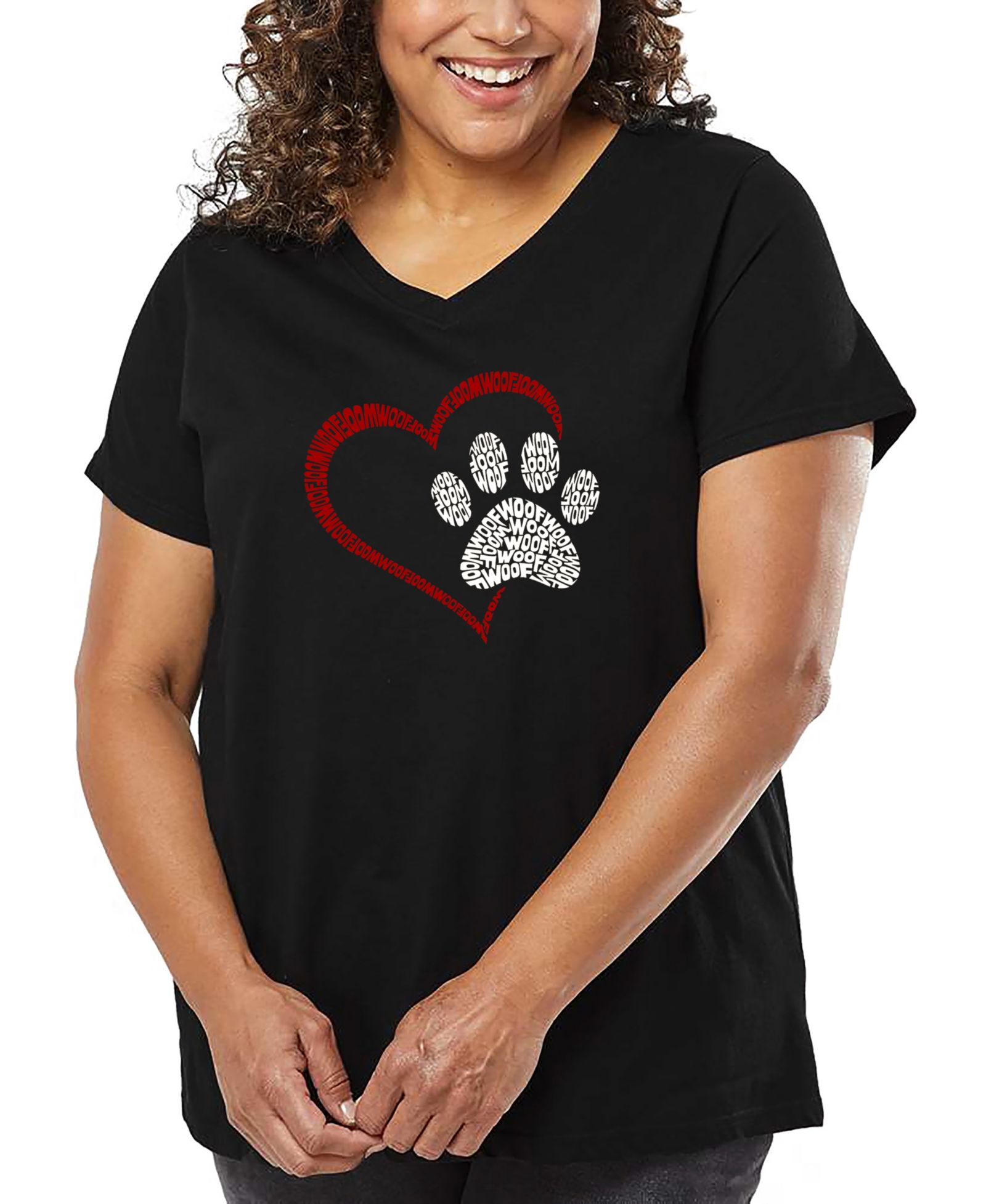 LA Pop Art Футболка Plus Size с принтом Paw Heart V-neck