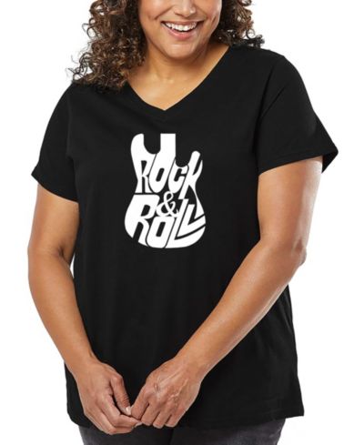 LA Pop Art Plus Size Rock And Roll Guitar Word Art V-Neck T-Shirt