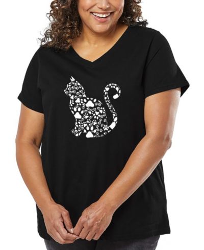LA Pop Art Женская футболка V-Neck Cat Claws Word Art Plus Size