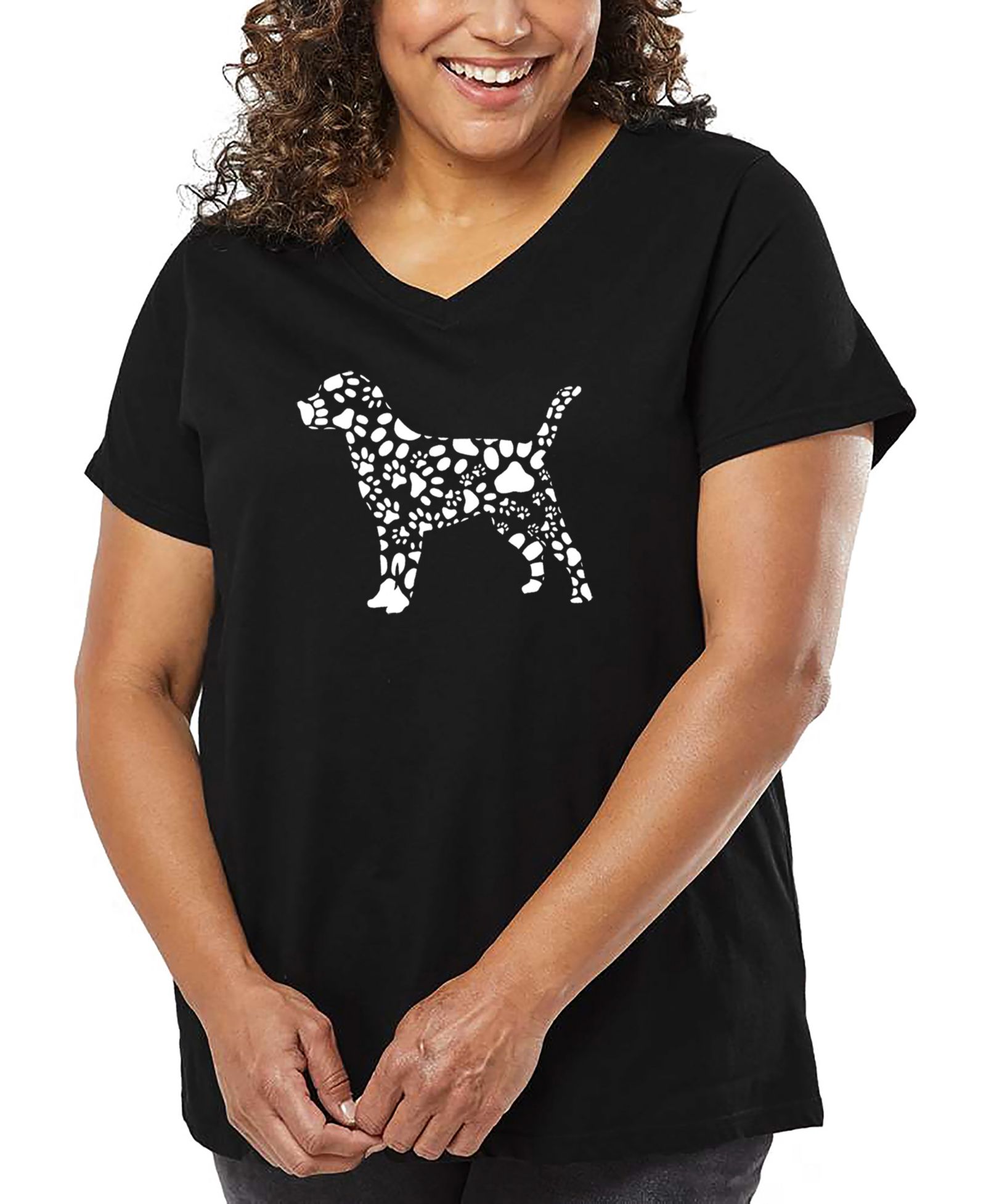 Футболка LA Pop Art Plus Size Dog Paw Prints Word Art с V-образным вырезом