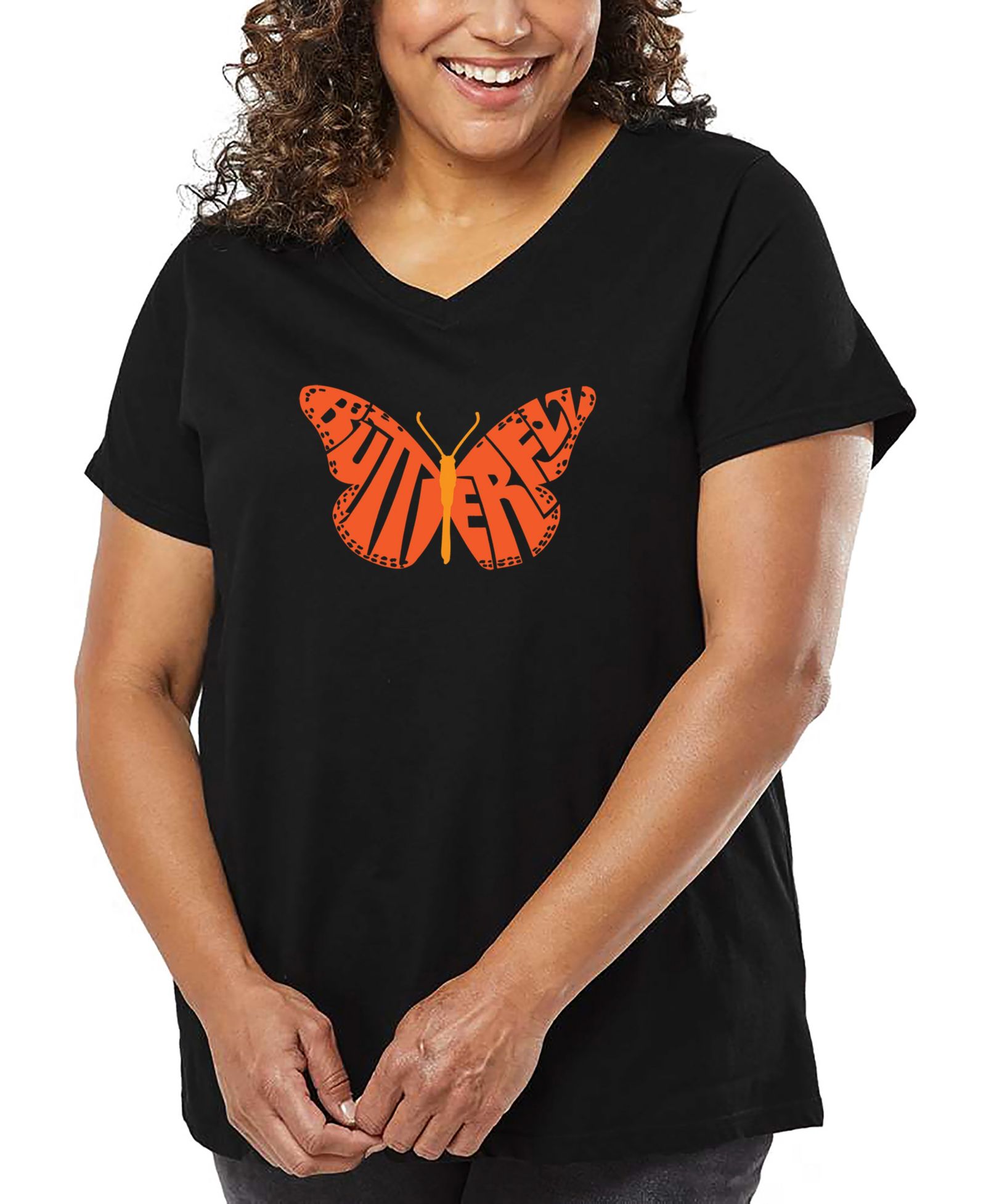Женская футболка LA Pop Art Plus Size Butterfly Word Art V-Neck