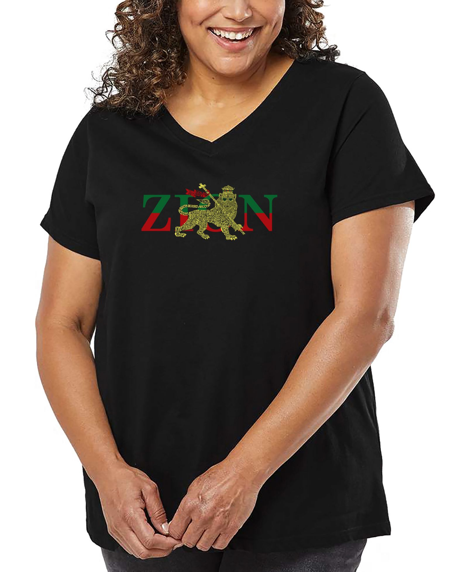 Женская футболка V-образного выреза LA Pop Art Plus Size One Love Word Art